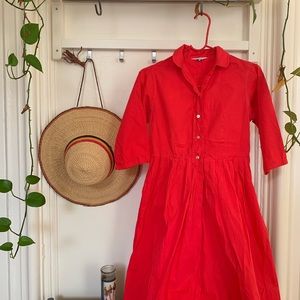 Vintage Red Cotton Shirtdress